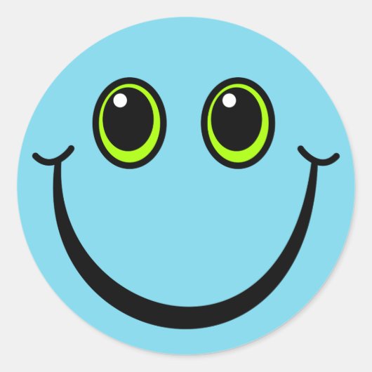 Happy Blue Emoji Face Runder Aufkleber (Vorderseite)