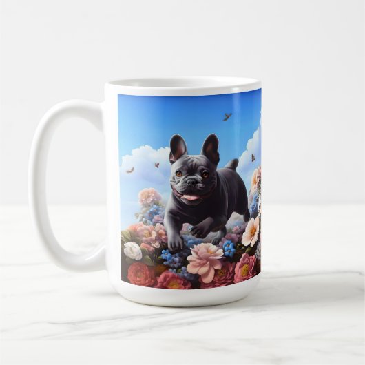 Happy Blue French Bulldog & Blume Kaffeetasse (Links)