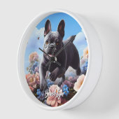 Happy Blue French Bulldog & Blume Uhr (Winkel)