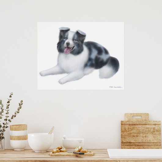 Happy Blue Merle Border Collie Dog Print Poster (Küche)