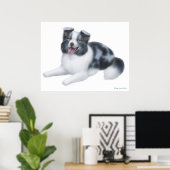 Happy Blue Merle Border Collie Dog Print Poster (Heimbüro)