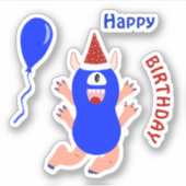 Happy Blue Monster Aufkleber (Vorderseite)