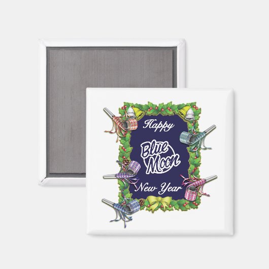 Happy Blue Moon New Year Magnet (Vorderseite/Rückseite)