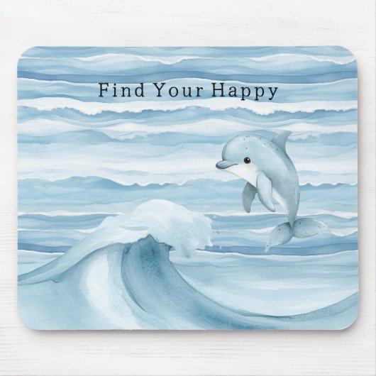 Happy Blue Ocean Dolphin Waves Mousepad (Vorne)