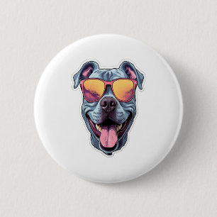 Happy Blue Pitbull mit Sonnenbrille Button