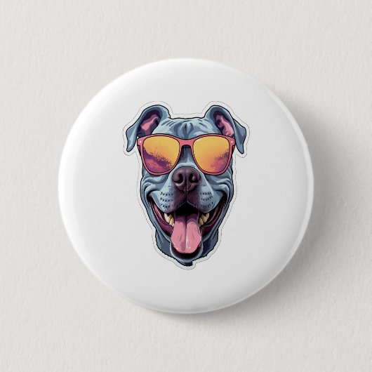 Happy Blue Pitbull mit Sonnenbrille Button (Vorderseite)