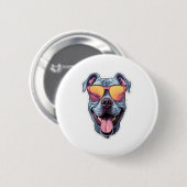 Happy Blue Pitbull mit Sonnenbrille Button (Vorne & Hinten)