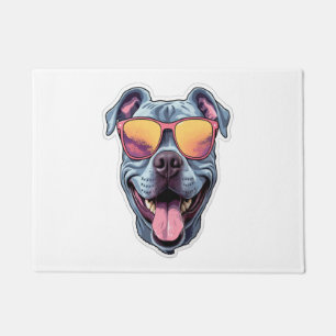 Happy Blue Pitbull mit Sonnenbrille Fußmatte