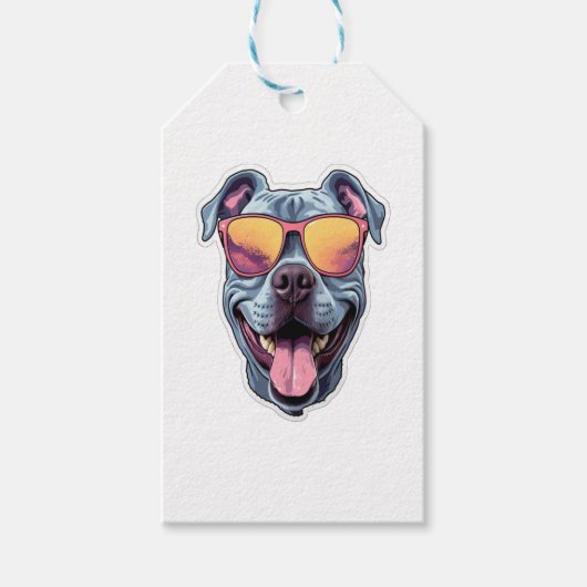 Happy Blue Pitbull mit Sonnenbrille Geschenkanhänger (Vorderseite)