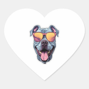 Happy Blue Pitbull mit Sonnenbrille Herz-Aufkleber