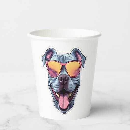 Happy Blue Pitbull mit Sonnenbrille Pappbecher (Vorderseite)
