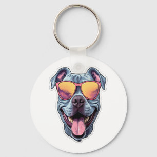 Happy Blue Pitbull mit Sonnenbrille Schlüsselanhänger