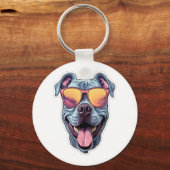 Happy Blue Pitbull mit Sonnenbrille Schlüsselanhänger (Vorderseite)