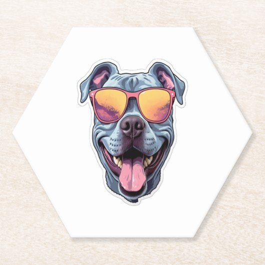 Happy Blue Pitbull mit Sonnenbrille Untersetzer (Vorderseite)