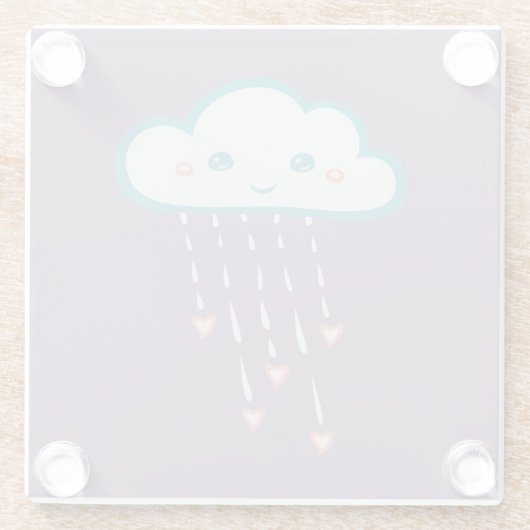 Happy Blue Rain Cloud Rain Rain rosa Herzen Glasuntersetzer (Rückseite)
