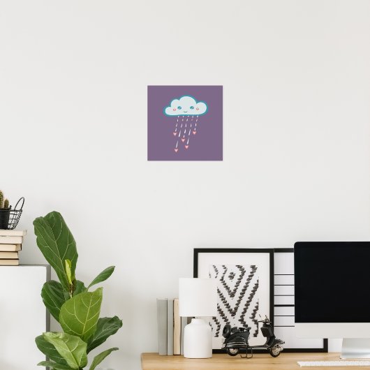 Happy Blue Rain Cloud Regen rosa Herzen Poster (Heimbüro)
