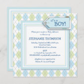 Happy Blue Raute Boy Baby Dusche Einladung (Vorne/Hinten)