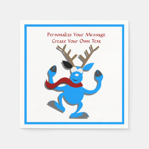 Happy Blue Rentier Christmas Personalize Serviette