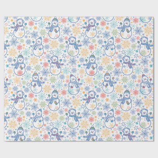 Happy Blue Snowmen Geschenkpapier (Flach)