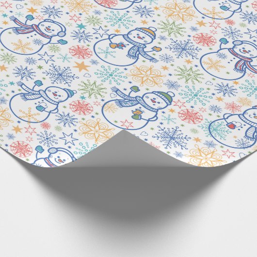 Happy Blue Snowmen Geschenkpapier (Ecke)