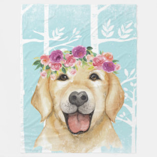 Happy Blume Animal in Blue Forest-Dog Retriever Fleecedecke