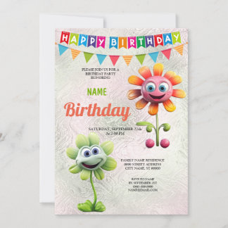 Happy Blume Geburtstagsparty Einladung