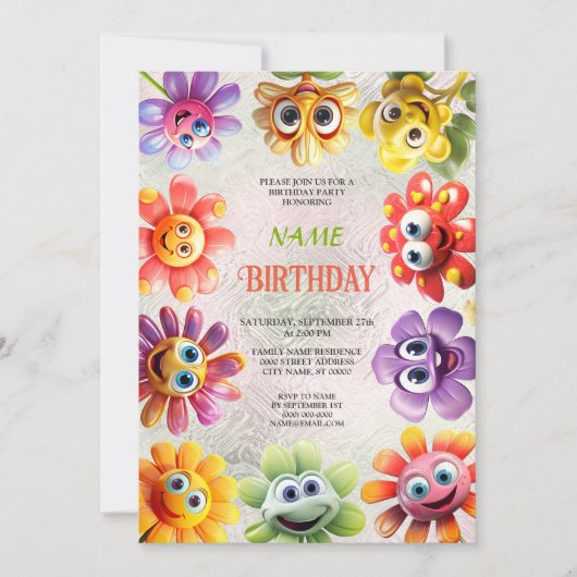 Happy Blume Geburtstagsparty Einladung (Vorderseite)