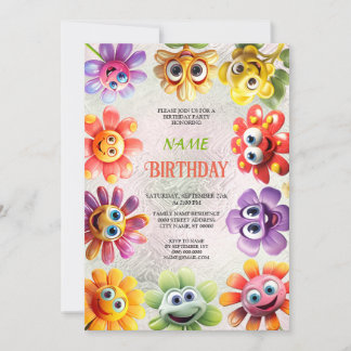 Happy Blume Geburtstagsparty Einladung