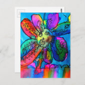 Happy Blume Kind's Art rosa und blau Stift und Tin Postkarte (Vorne/Hinten)