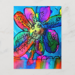 Happy Blume Kind's Art rosa und blau Stift und Tin Postkarte