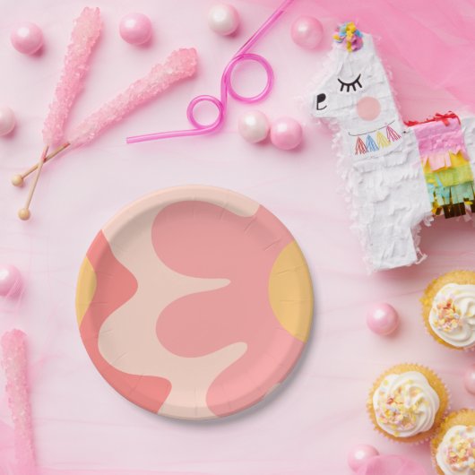 Happy Blume Retro 60er Rosa und Gelb Pappteller (Party)