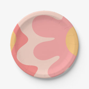 Happy Blume Retro 60er Rosa und Gelb Pappteller