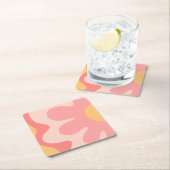 Happy Blume Retro 60er Rosa und Gelb Rechteckiger Pappuntersetzer (Vor Ort)