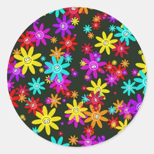 Happy Blume Wallpaper Runder Aufkleber (Vorderseite)