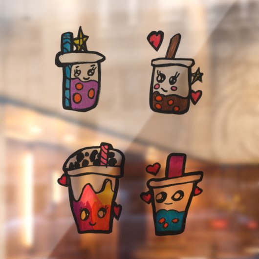 Happy Boba Tea Bubble Teas Bobas Kawaii Fensteraufkleber (Blatt 2)