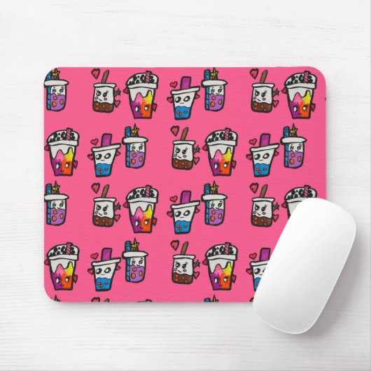 Happy Boba Tea Bubble Teas Bobas Kawaii Mousepad (Mit Mouse)