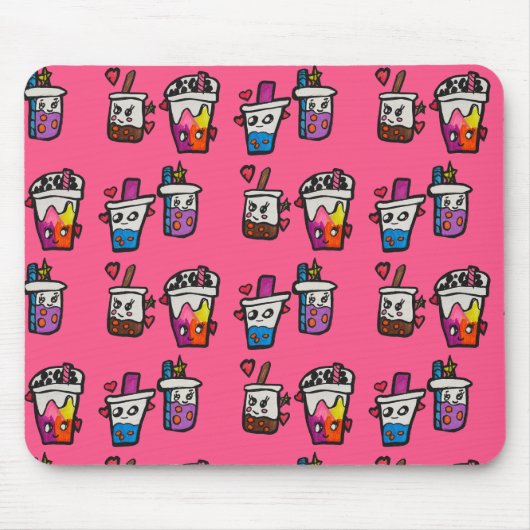 Happy Boba Tea Bubble Teas Bobas Kawaii Mousepad (Vorne)