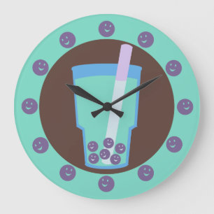 Happy Boba Tea Bubbles Große Wanduhr