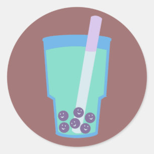 Happy Boba Tea Bubbles Runder Aufkleber