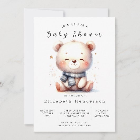 Happy Boho Bear Baby Shower Einladung (Vorderseite)