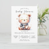 Happy Boho Bear Baby Shower Einladung (Stehend Vorderseite)