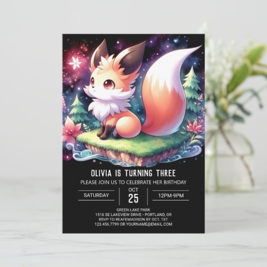 Happy Boho Fox Geburtstag digital Einladung (Stehend Vorderseite)