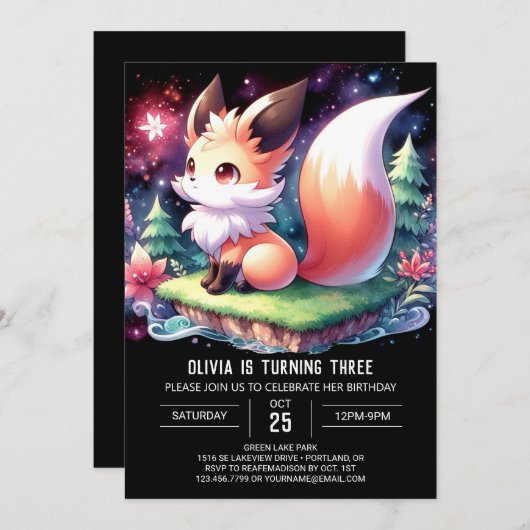 Happy Boho Fox Geburtstag digital Einladung (Vorne/Hinten)