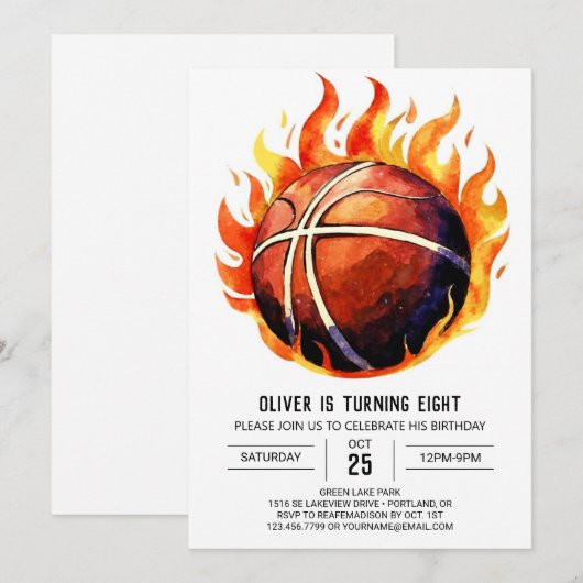 Happy Boho Net Basketball Geburtstag Einladung (Vorne/Hinten)