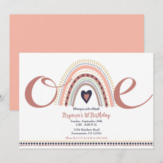 Happy Boho Rainbow Modern 1. Geburtstag Party Einladung