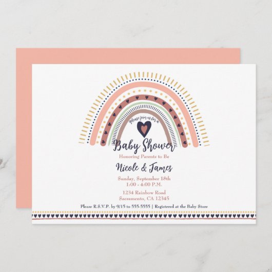 Happy Boho Rainbow Modern Baby Shower Einladung (Vorne/Hinten)