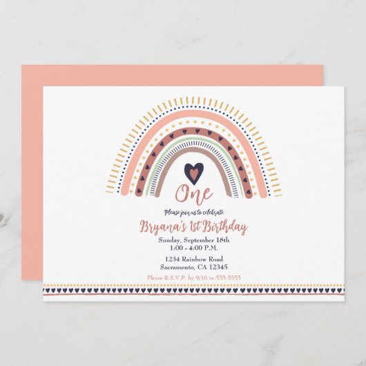 Happy Boho Rainbow Modern Birthday Party Einladung (Vorne/Hinten)