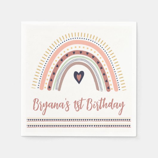 Happy Boho Rainbow Moderne Minimal Geburtstagspart Serviette (Vorderseite)