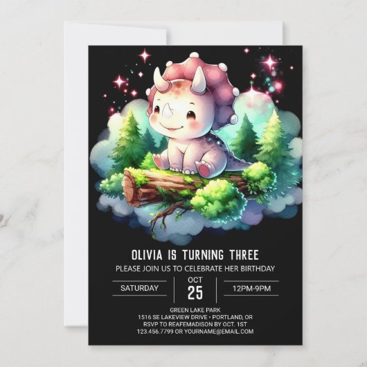 Happy Boho Triceratops Geburtstag Einladung (Vorderseite)