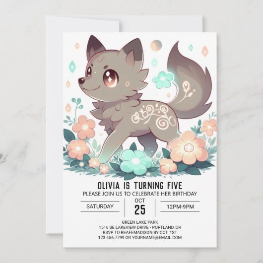 Happy Boho Wolf Digital Geburtstag Einladung (Vorderseite)